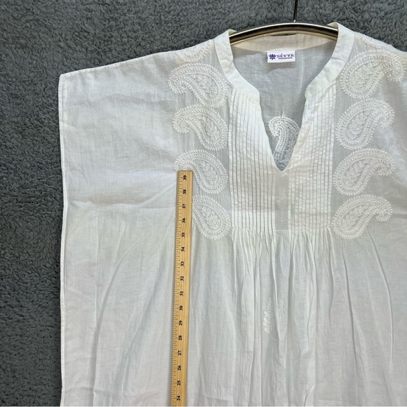 Sévya Handmade 2XL Maxi dress Cover Up White Embroidered Caftan 100% Cotton EUC - Picture 7 of 11
